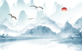 新中式山水背景