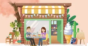 男女情侣喝奶茶约会插画