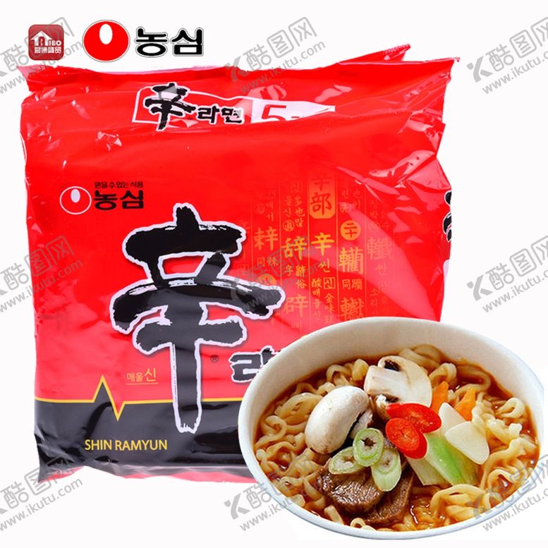 编号：79815410081056259648【酷图网】源文件下载-韩国农心辛拉面方便面五连包红色