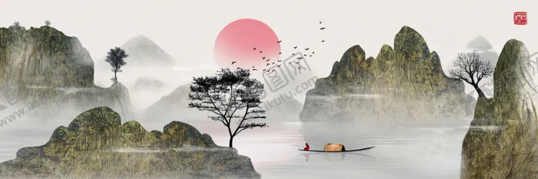 编号：99558107041007047184【酷图网】源文件下载-新中式山水背景墙