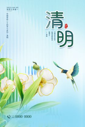 清新二十四节气清明节海报