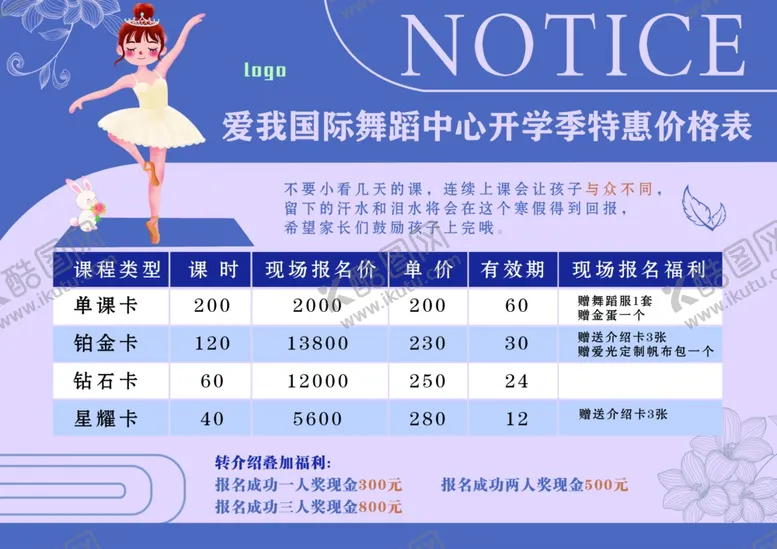 编号：46200402270902509967【酷图网】源文件下载-舞蹈课程价目表