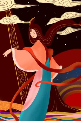 神话女孩手绘插画