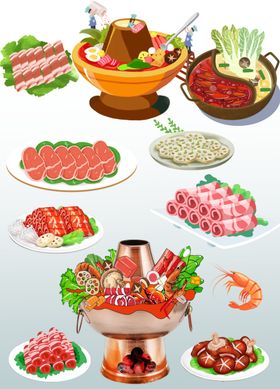 新鲜食材涮火锅插画元素大合集