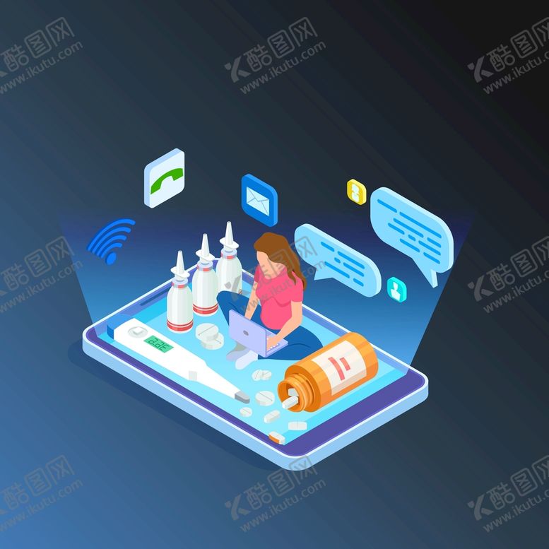 编号：33678712130751273855【酷图网】源文件下载-女人用笔记本电脑买药矢量