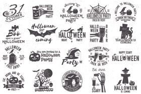复古风格万圣节图标集合