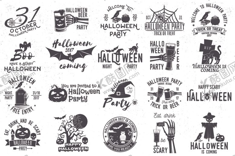 编号：64312704051856499619【酷图网】源文件下载-复古风格万圣节图标集合