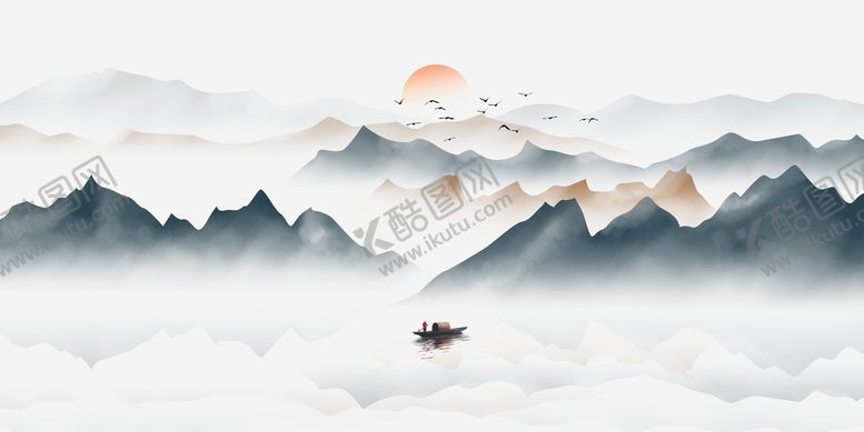 编号：73258410022223398547【酷图网】源文件下载-水墨山脉高清三联挂画装饰画