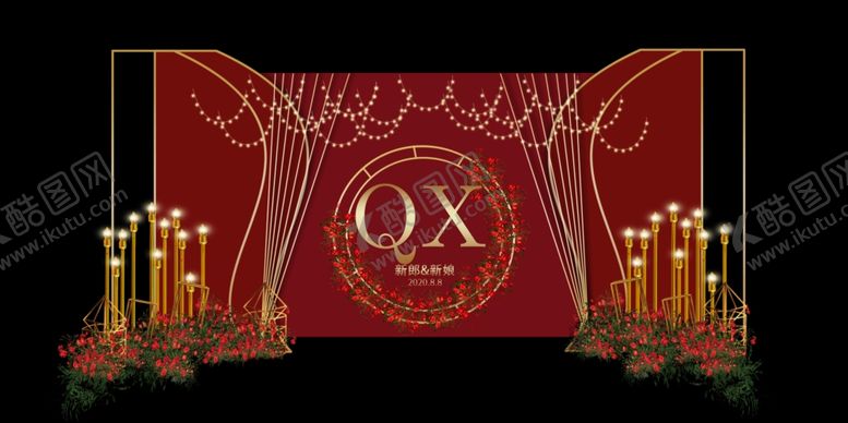 编号：56149905181505303849【酷图网】源文件下载-酒红色中式婚礼合影区效果图