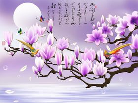 花鸟画浮雕花背景墙