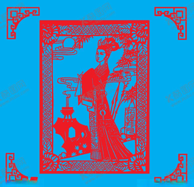 编号：55197109270720383131【酷图网】源文件下载-貂蝉拜月剪纸