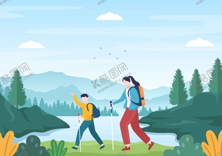 编号：90251809141650008761【酷图网】源文件下载-ai矢量亲子登山背包旅行运动员