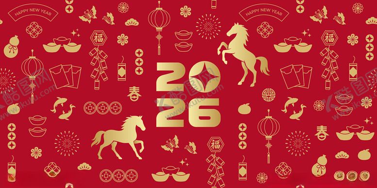 编号：52332304041959046152【酷图网】源文件下载-2026年马年喜庆红色背景