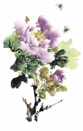 百花争艳手绘朵水墨画鸟画水墨荷