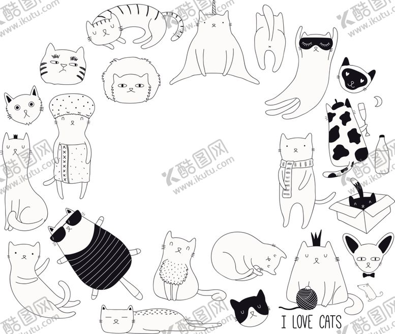 编号：78139109232102354943【酷图网】源文件下载-手绘卡通猫