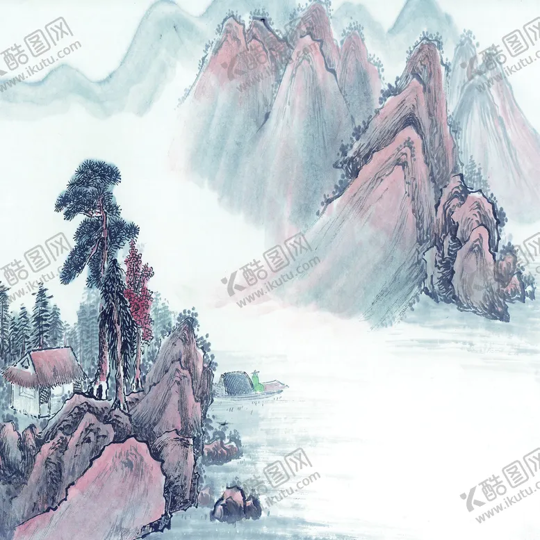 编号：36290109141245305074【酷图网】源文件下载-大幅国画山水巨幅背景画流水生财新古典