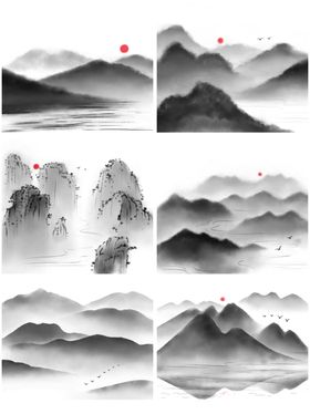 黑白山水水墨元素