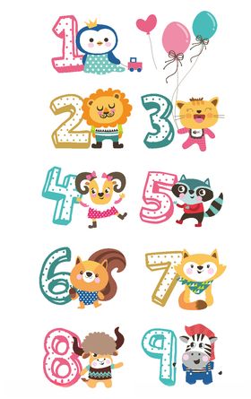 手绘数字字母动物