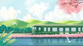 绿皮火车野外风景