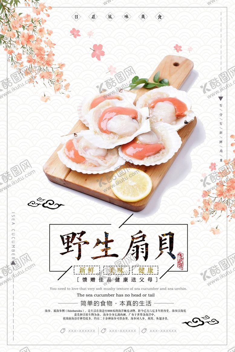 编号：93084306181016591652【酷图网】源文件下载-简洁美食野生扇贝海报