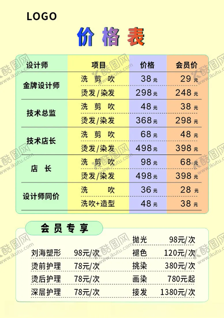 编号：99072002160301048950【酷图网】源文件下载-美容美发价格表