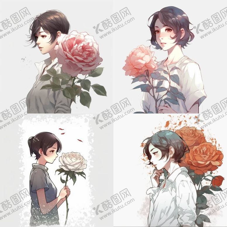 编号：19710011300218551375【酷图网】源文件下载-女孩与玫瑰