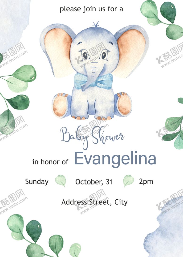 编号：44796809191427212543【酷图网】源文件下载-卡通水彩动物小象