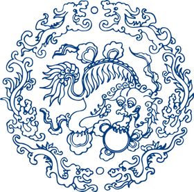 青花瓷图案台布鸟国画玻璃贴画