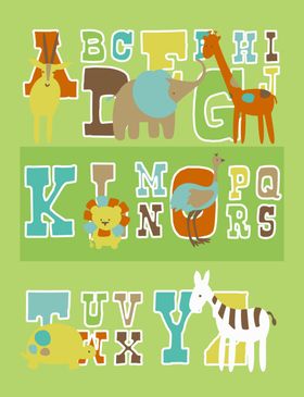 可爱动物与字母卡通图案