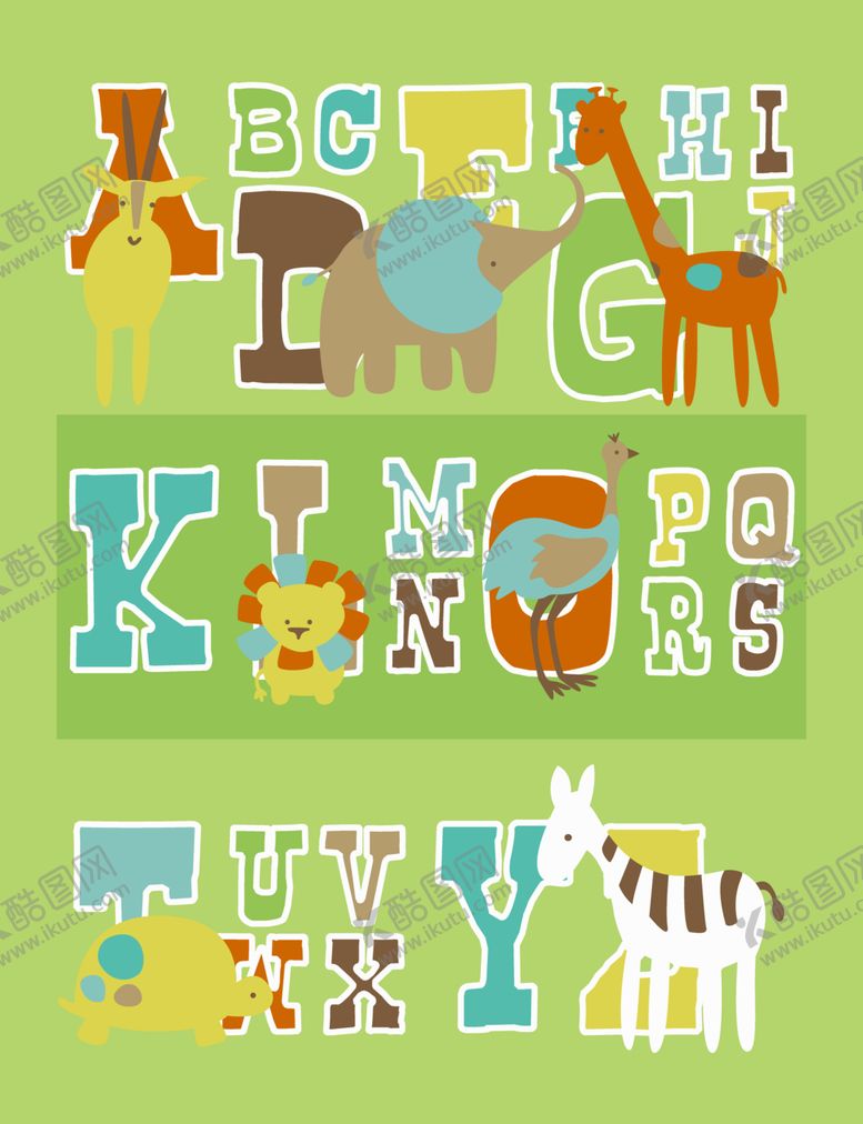 编号：14008904071944226878【酷图网】源文件下载-可爱动物与字母卡通图案