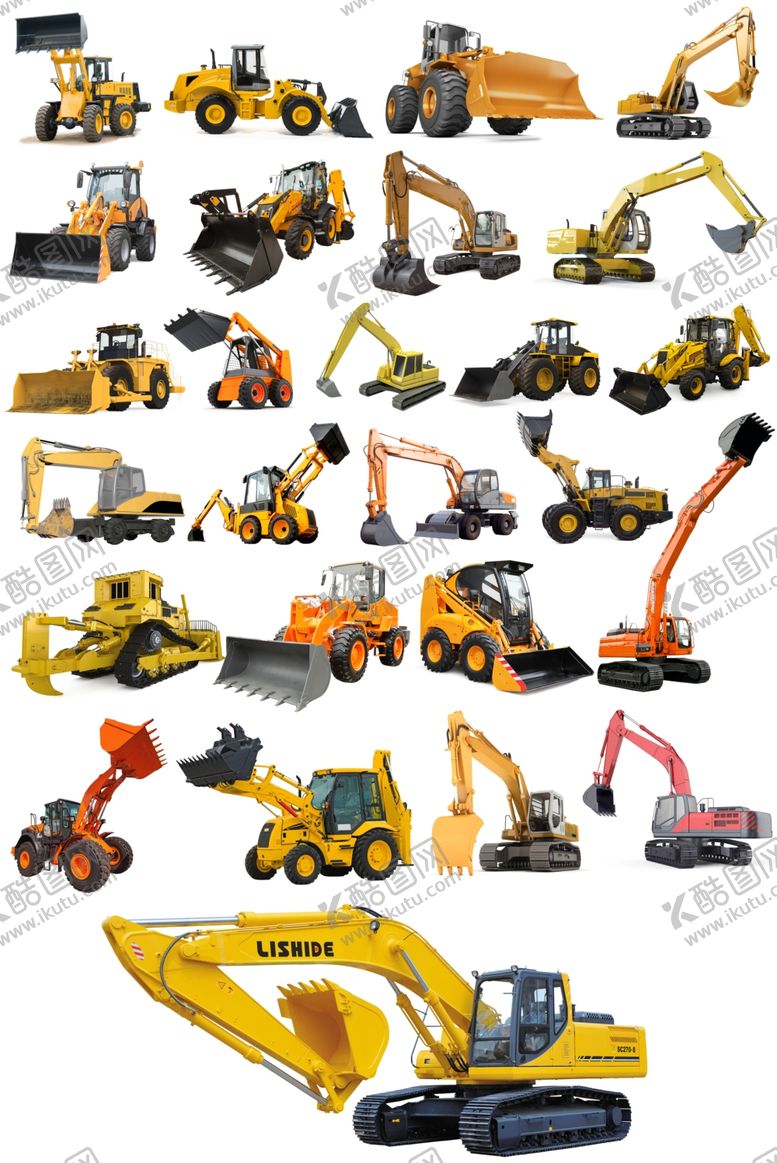 编号：97285809220515422604【酷图网】源文件下载-挖掘机起重机载重车免抠素材