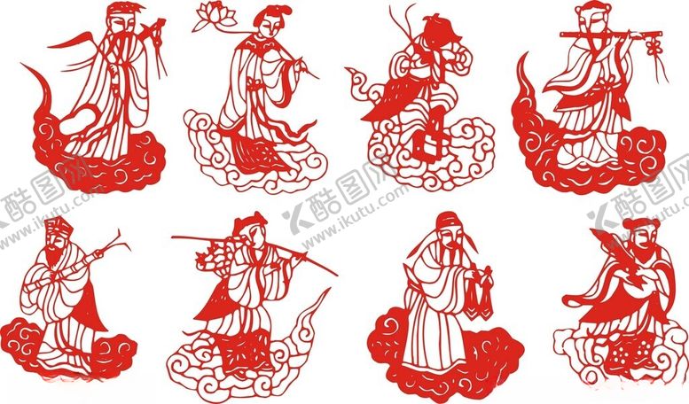 编号：86478302191046011492【酷图网】源文件下载-八仙过海剪纸