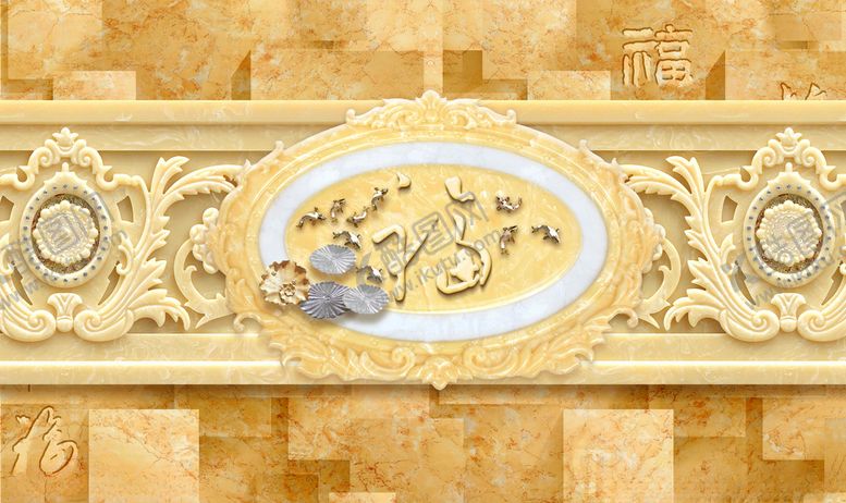 编号：53158510220018194679【酷图网】源文件下载-家和富贵浮雕花卉电视背景墙