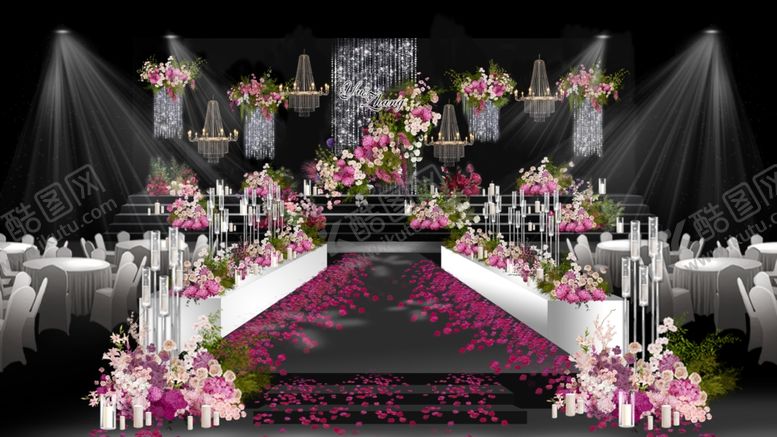 编号：89919504051009578100【酷图网】源文件下载-韩式水晶玫红色舞台效果图