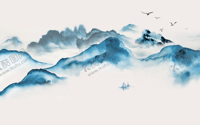 编号：93072409251028582584【酷图网】源文件下载-蓝色水墨山水