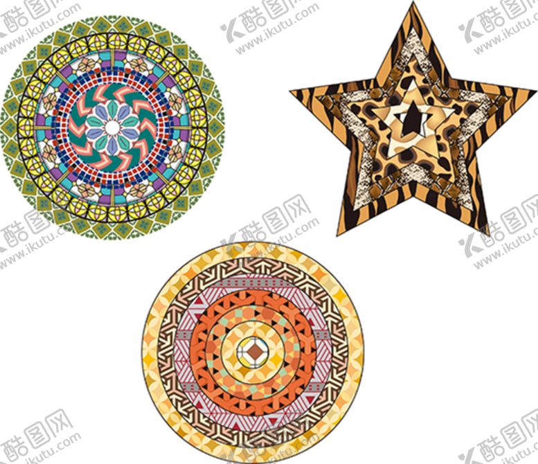 编号：90762201260317519536【酷图网】源文件下载-艺术花纹万花筒五角星