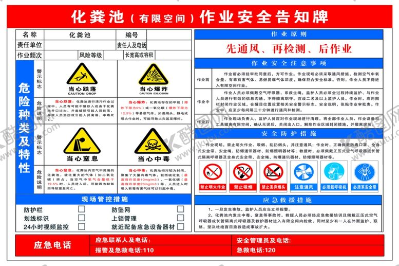 编号：37071102251351373657【酷图网】源文件下载-化粪池作业安全告知牌