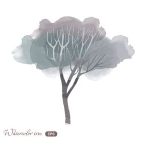 梦幻水彩植物树木插画