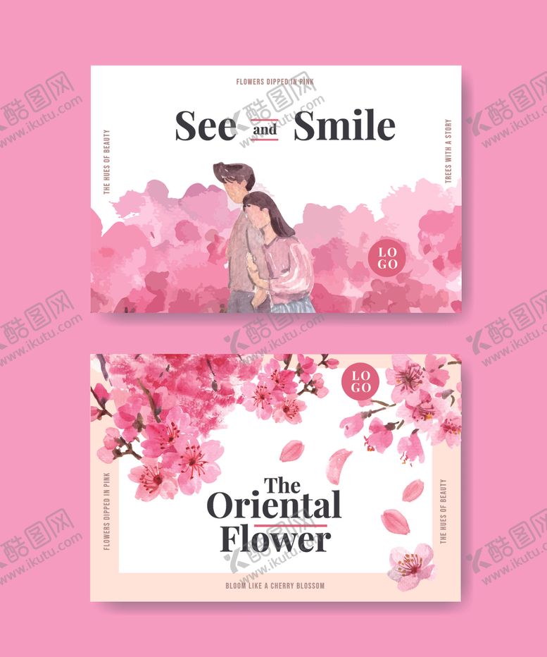 编号：96075310072246211364【酷图网】源文件下载-浪漫花卉情侣卡片设计