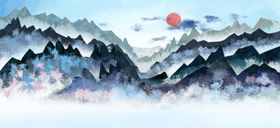 山水水墨水彩国风传统背景素材