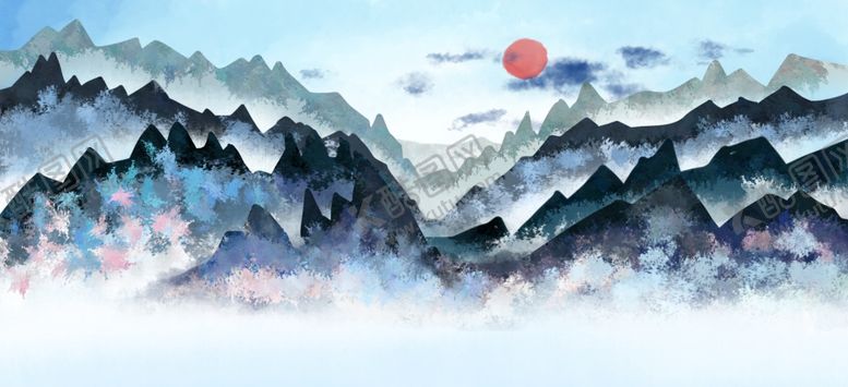 编号：22887006260318293799【酷图网】源文件下载-山水水墨水彩国风传统背景素材