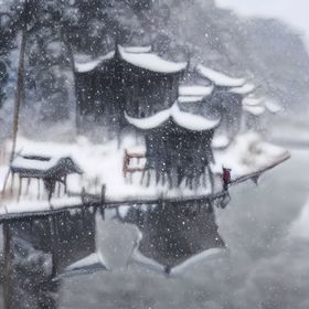 湖泊水彩树雪景玄关过道