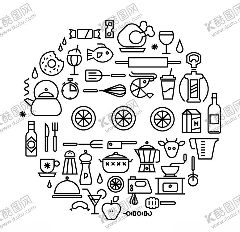编号：82278809220455224507【酷图网】源文件下载-厨房工具混合图标UI标志标识标