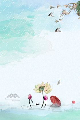 春天小鸟背景植物水彩画