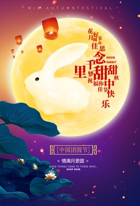 中秋月亮玉兔荷叶
