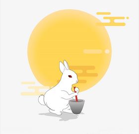 扁平中秋玉兔捣药图