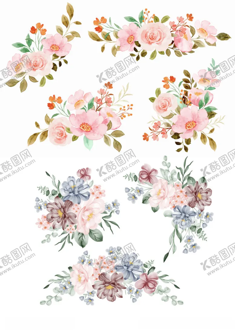 编号：31314704061734122251【酷图网】源文件下载-水彩花卉装饰图案集合