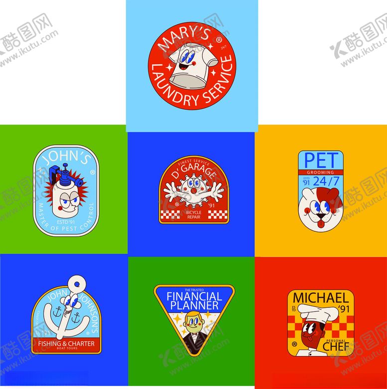 编号：24509005151948116035【酷图网】源文件下载-趣味卡通形象贴纸LOGO标志