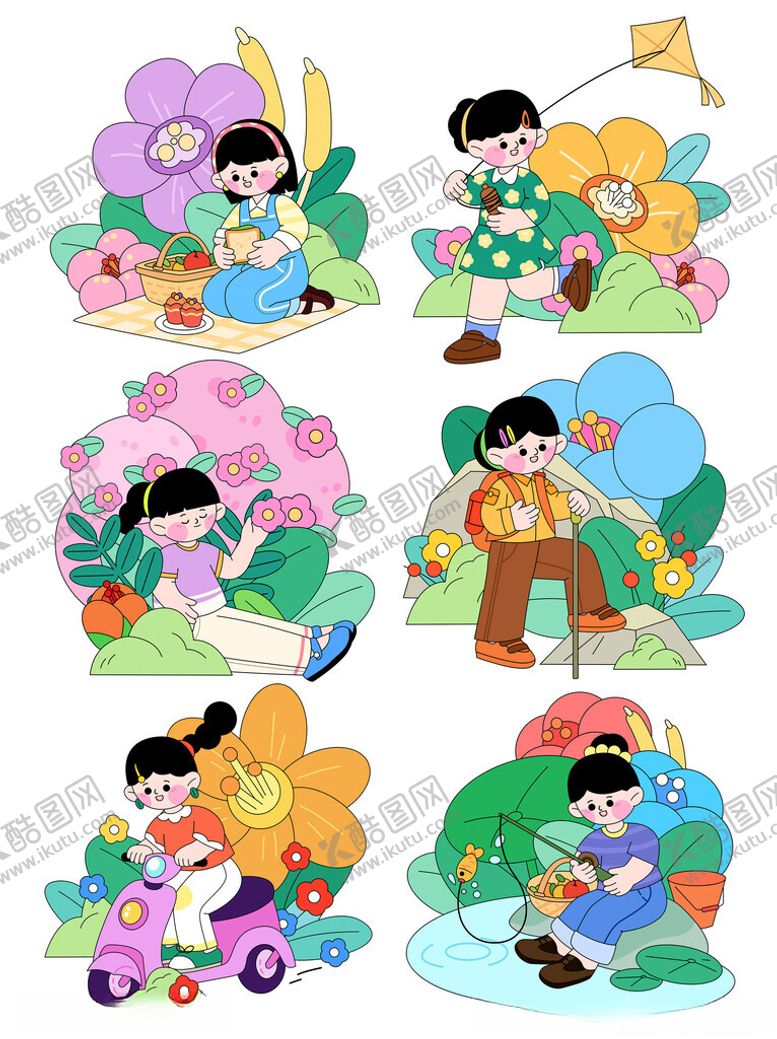 编号：57992811191607449433【酷图网】源文件下载-儿童户外欢乐活动场景手绘插画