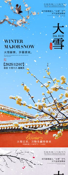 中式二十四节气立冬小雪海报
